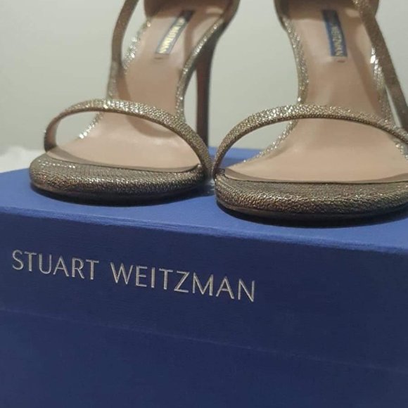 Stuart Weitzman Nudistsong Sandals 8M Platnium Noir - Picture 10 of 13